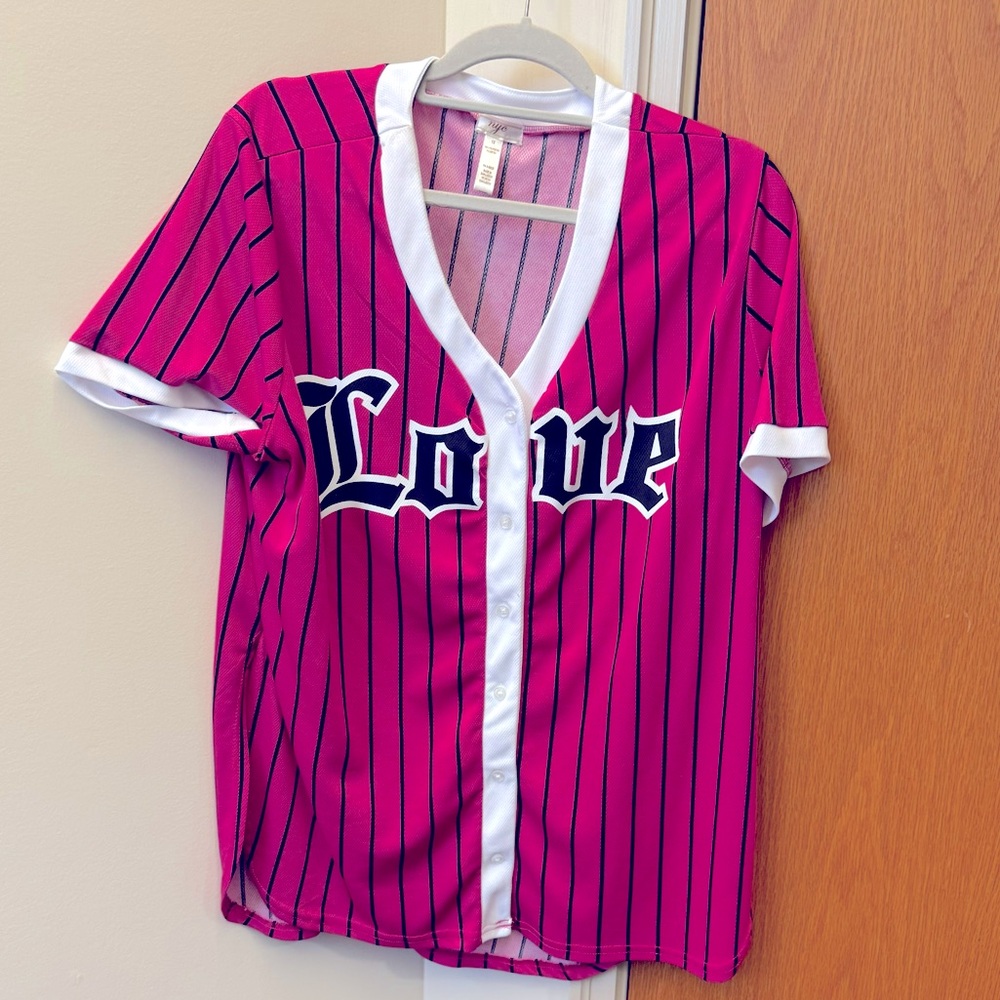 Pink baseball jersey tee with love on it